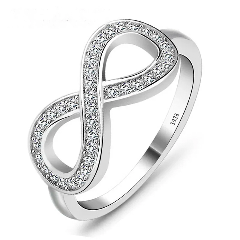 Fashion Cz Infinity Endless Love Claddagh 8 Shape 925 Sterling Silver Rings for Women Silver Filled Jewelry Anel Feminino