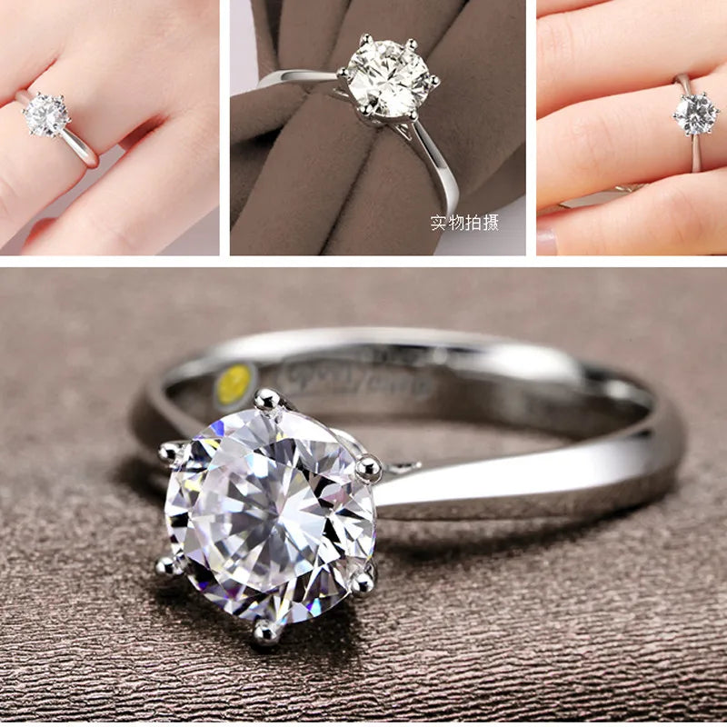 Fine Wedding Rings for Men Women Gift S925 Sterling Silver Color Austrian Crystal Engagement Proposal Ring Jewelry Bague Femme