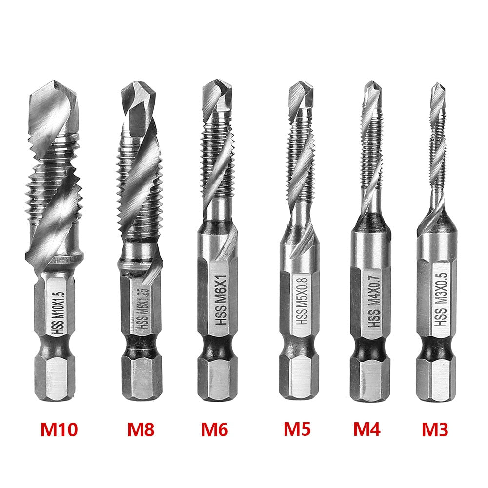 Kit 6 Brocas de Aço Titanium 2 em 1 - Fura e cria Rosca