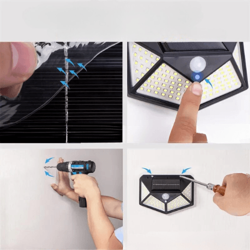 Luminaria solar de parede à prova - 100 leds